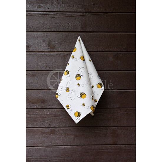 Colourful half-linen kitchen towel "Bees"